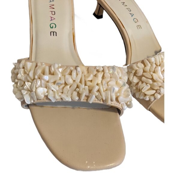 Vintage Y2K Rampage Beige Shell Beaded Kitten Heels Mules Y2K Party Glam Retro 9 - Picture 3 of 11